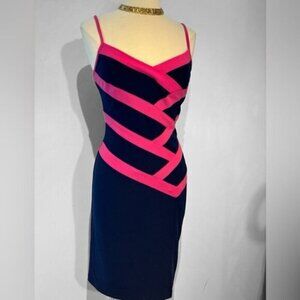 Joseph Ribkoff navy blue/hot pink body con cocktail party dress size 8 NWT